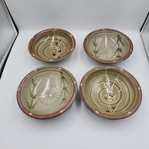 Signed Holmes Country Studio Art Pottery Earthenware Drip Glaze 7.5" Bowls X4